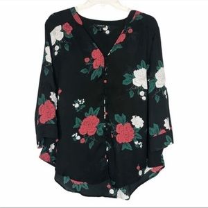 Torrid Black Red Floral Button Front Georgette Chiffon Blouse Shirt Top